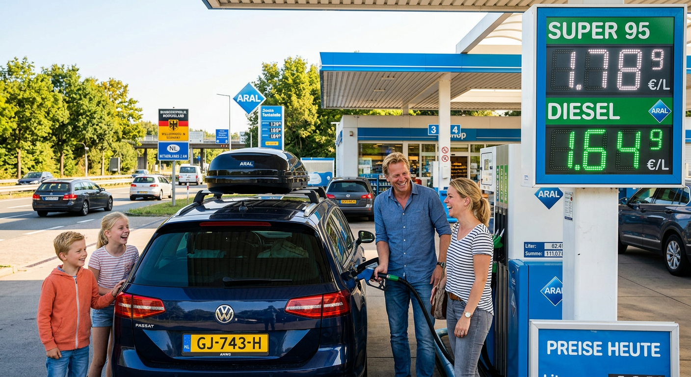Familie tankt in Duitsland